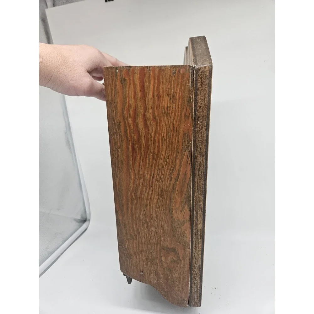Vintage Wall Mounted Wooden Recipe Box w Fold-out Door